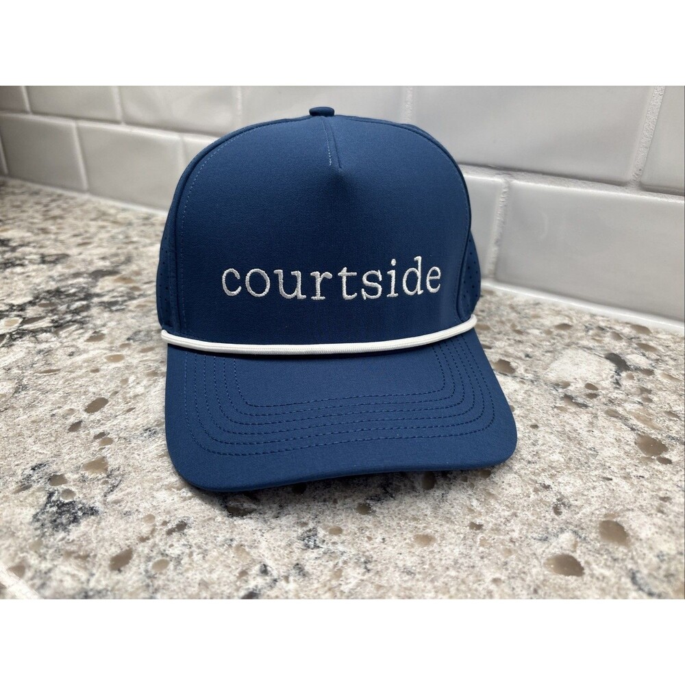 Pickleball Hat Tennis Hat with Words Courtside In Navy Blue w/ Adjustable Size